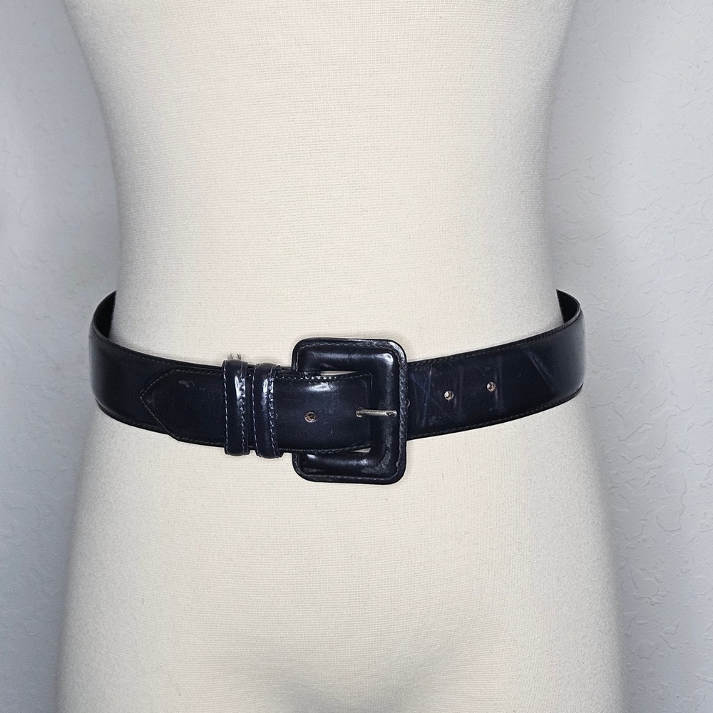 Lejon Bloomingdales Vintage Black Leather Belt‎ Hand Burnished Made in USA Med